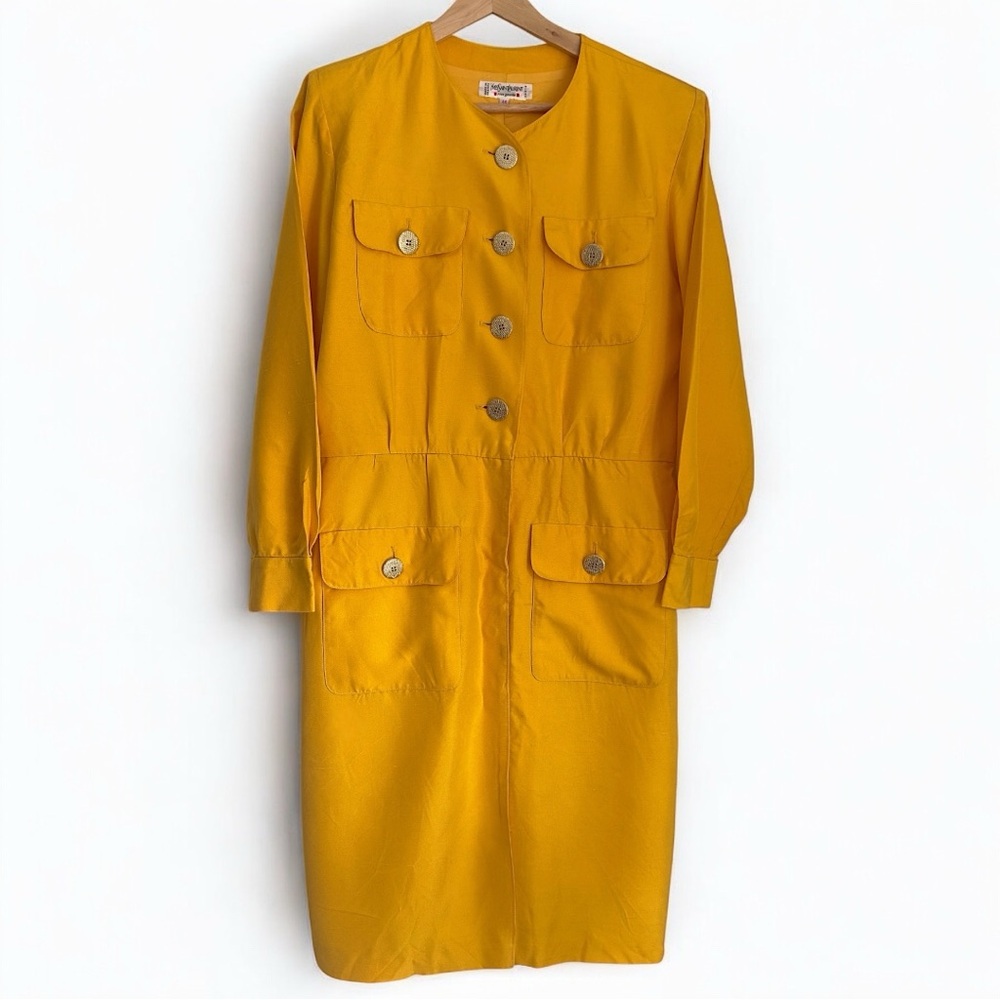 Vintage Yves Saint Laurent Rive Gauche 80’S Shirtdress in Gold Yellow